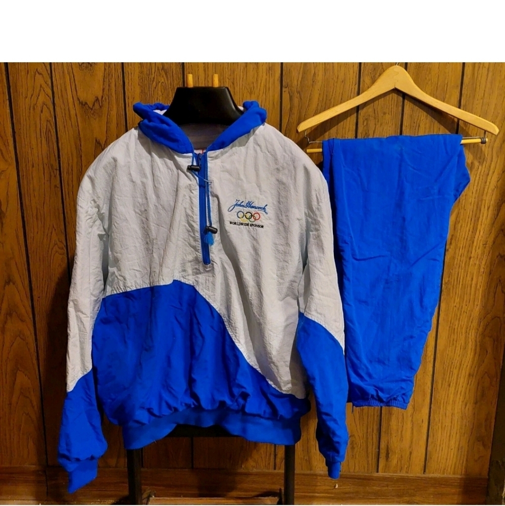 Vintage 1997 Boston Marathon Blue Hooded Tracksuit Large Birdie John Hancock